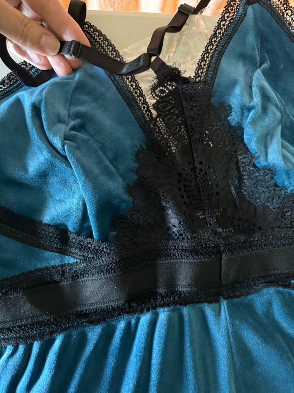 City Chic Teal Blue Velour Chemise Dress with Black Trim 18W - Picture 9 of 9